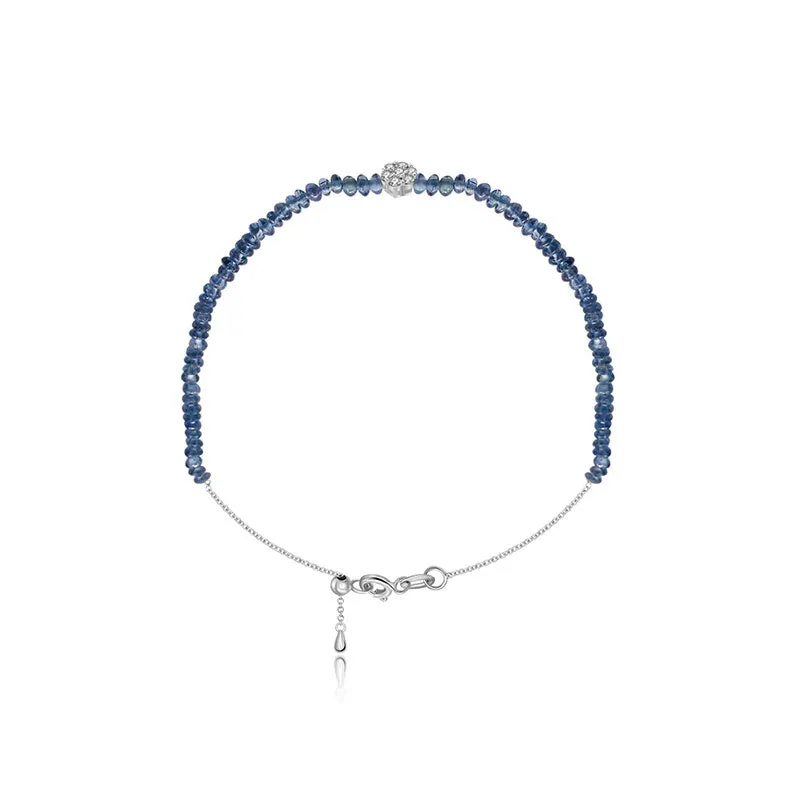 18k Gold Sapphire Beaded with Flower Shape Diamond Bracelet