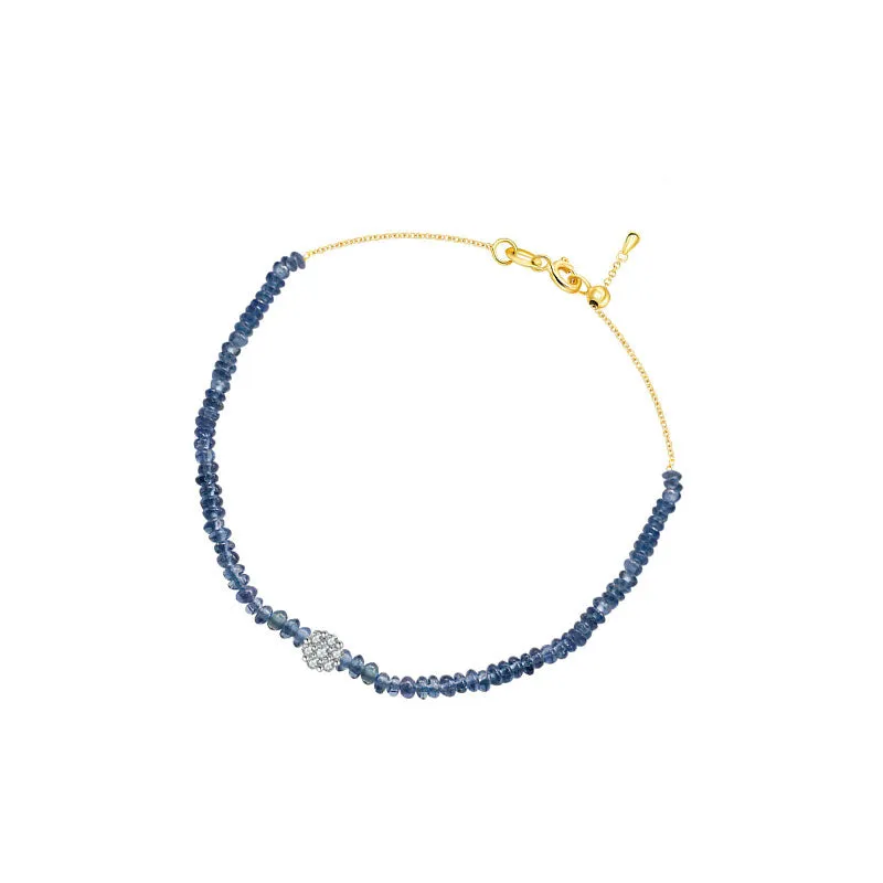 18k Gold Sapphire Beaded with Flower Shape Diamond Bracelet