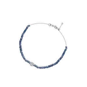 18k Gold Sapphire Beaded with Flower Shape Diamond Bracelet