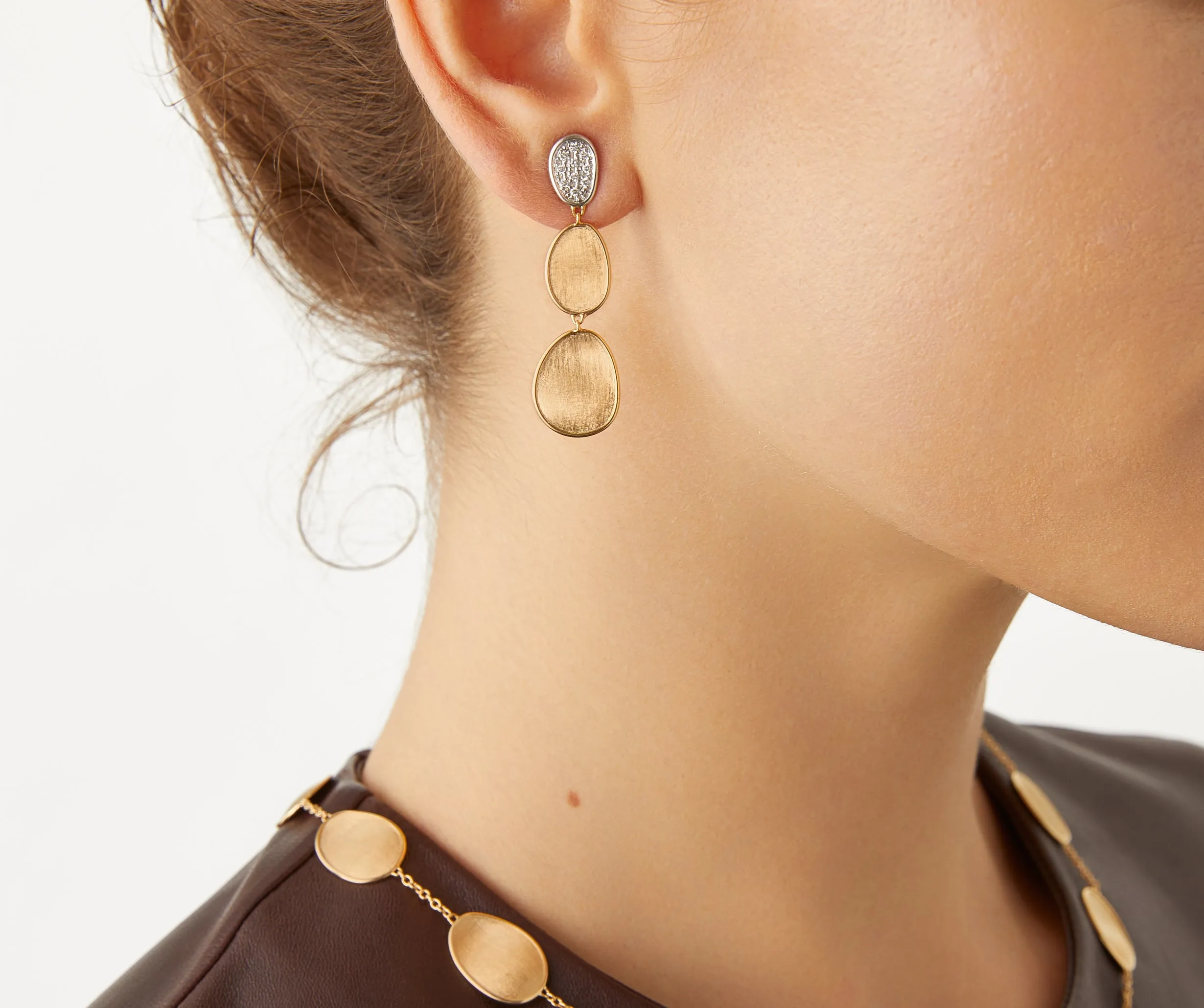 18K Yellow Gold 3-Drop Earrings With Diamonds, Small