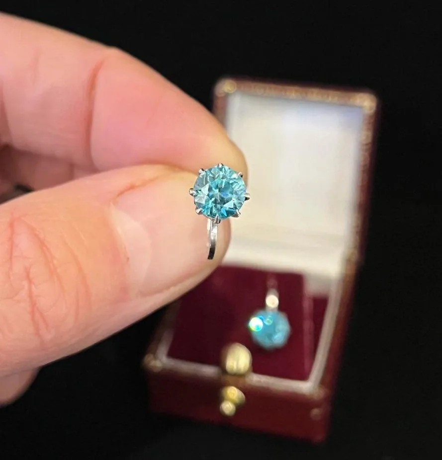 1920s 9ct White Gold Blue Zircon Earrings