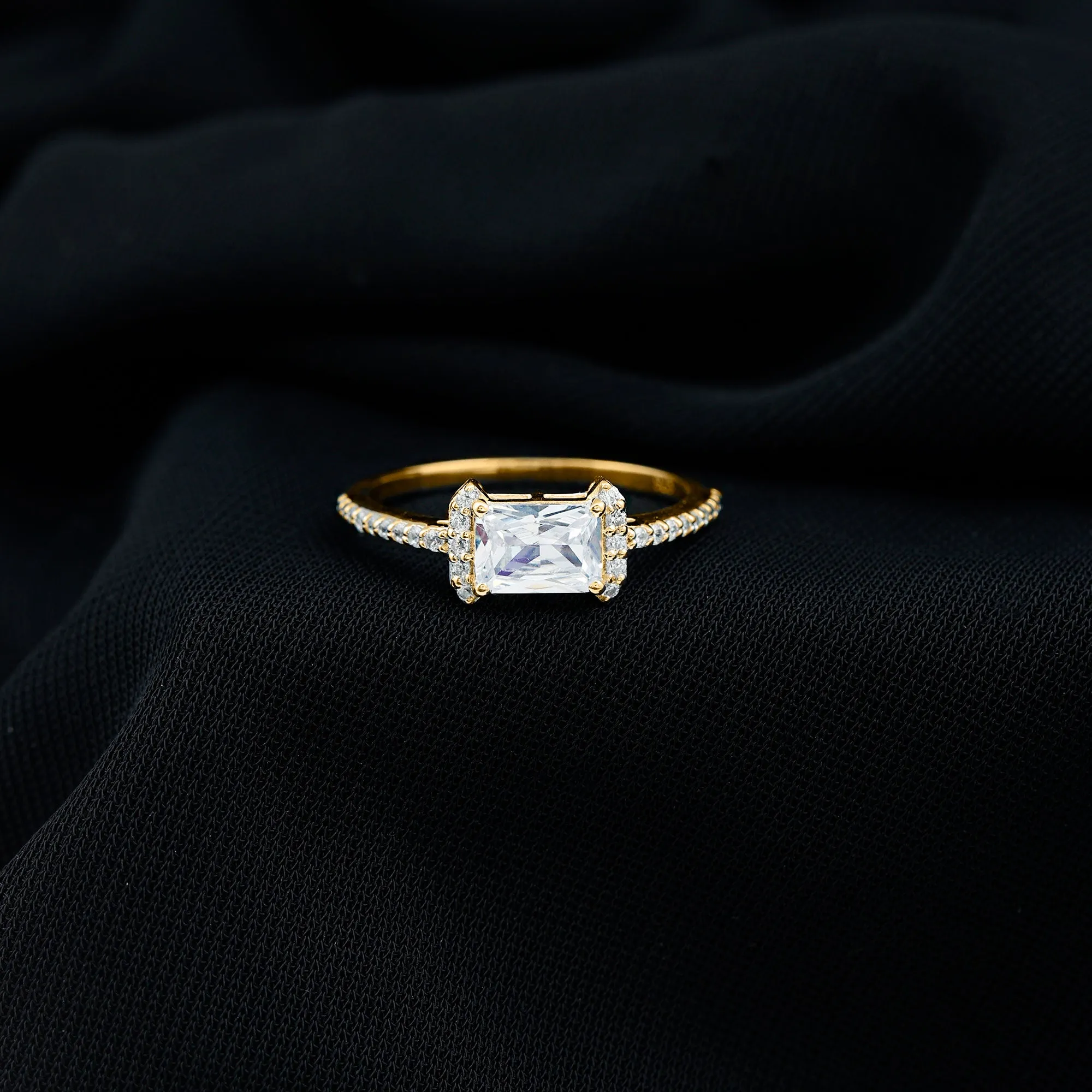 2 CT Octagon Cut Solitaire Zircon East West Engagement Ring