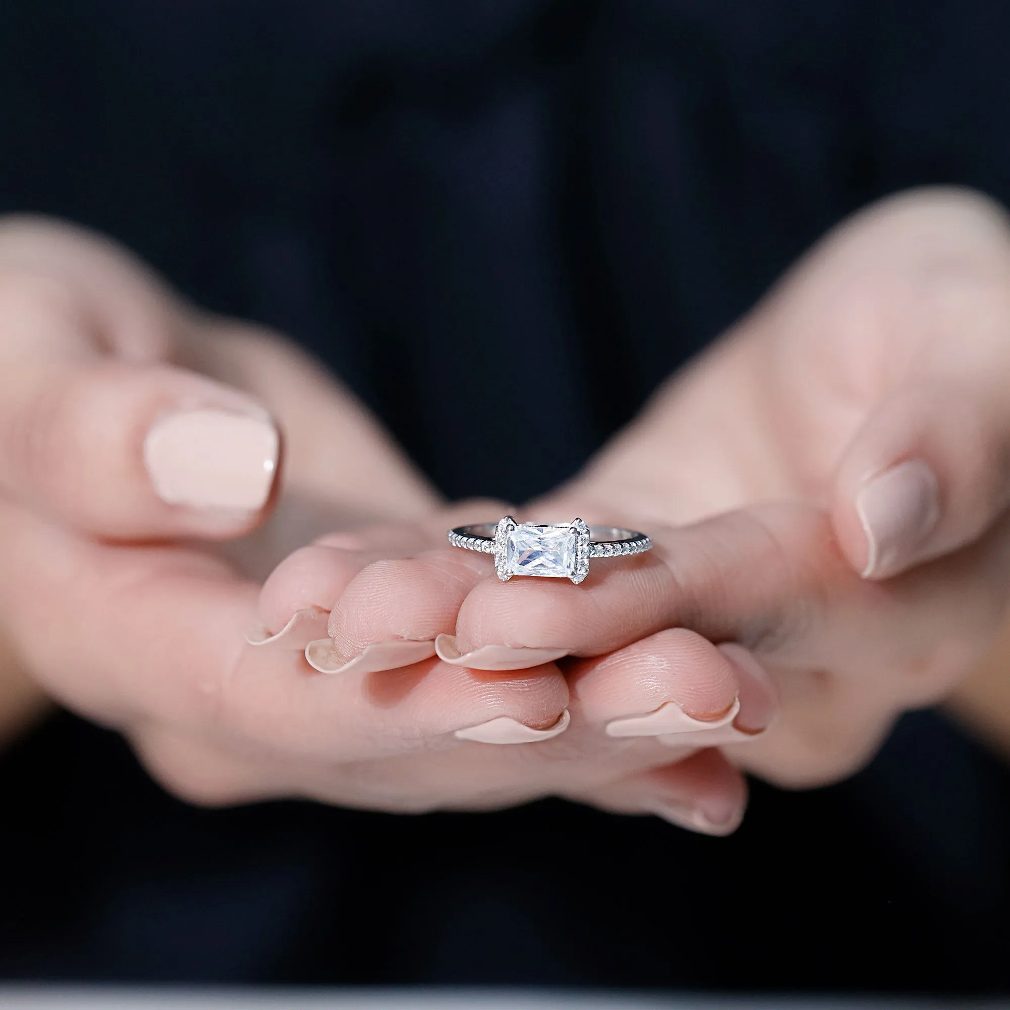 2 CT Octagon Cut Solitaire Zircon East West Engagement Ring