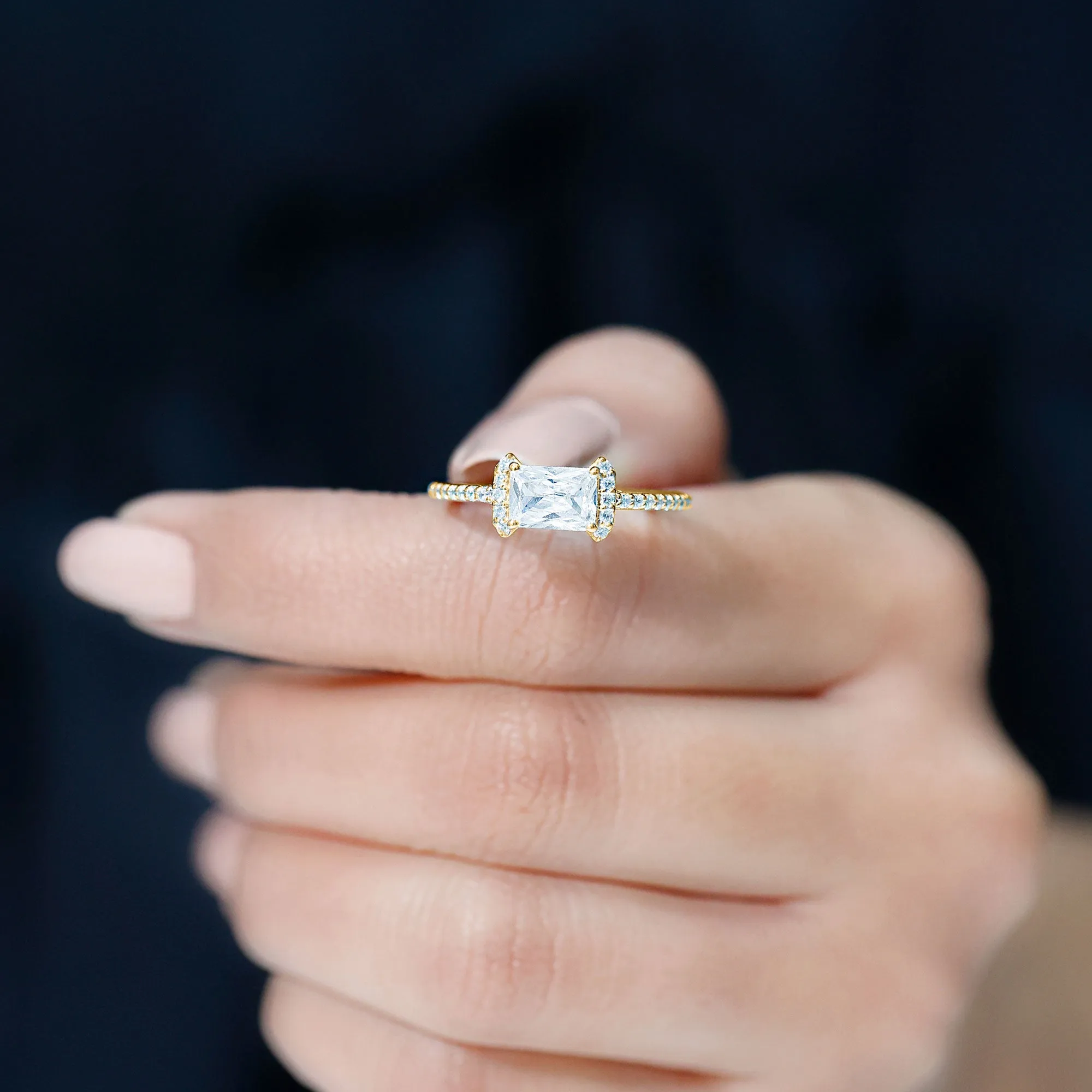 2 CT Octagon Cut Solitaire Zircon East West Engagement Ring
