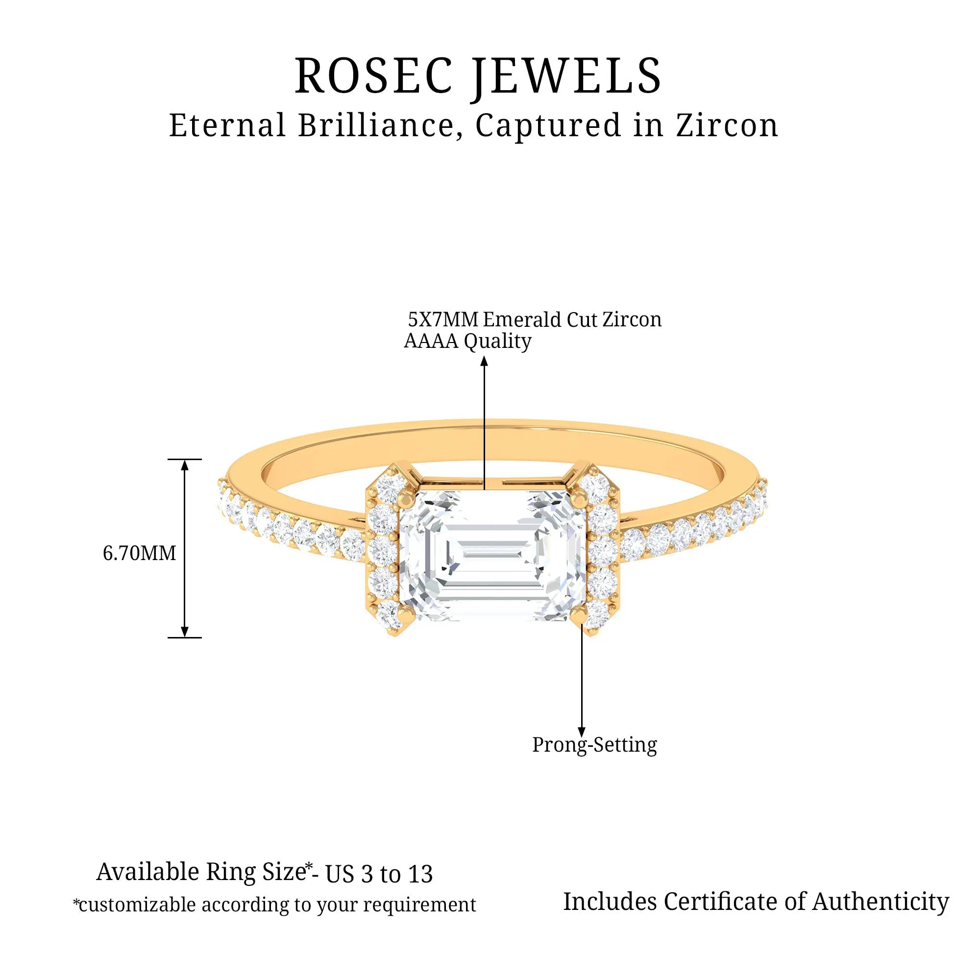 2 CT Octagon Cut Solitaire Zircon East West Engagement Ring