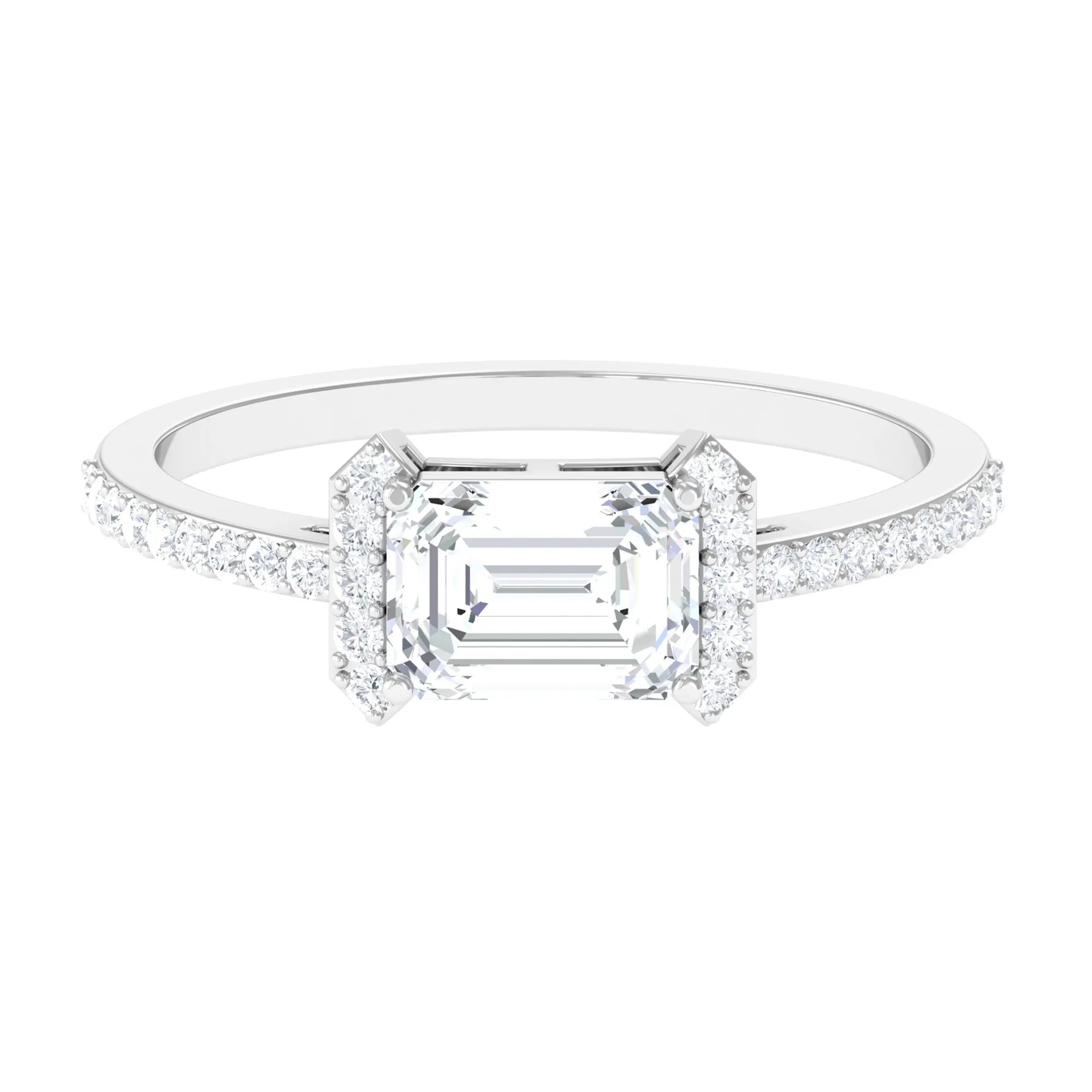 2 CT Octagon Cut Solitaire Zircon East West Engagement Ring