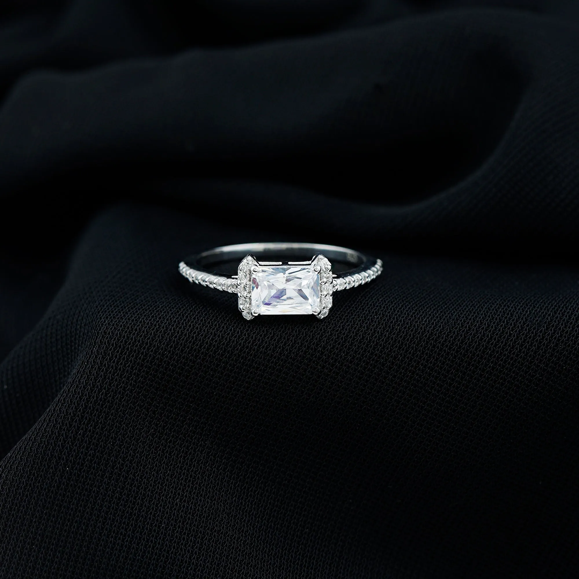 2 CT Octagon Cut Solitaire Zircon East West Engagement Ring