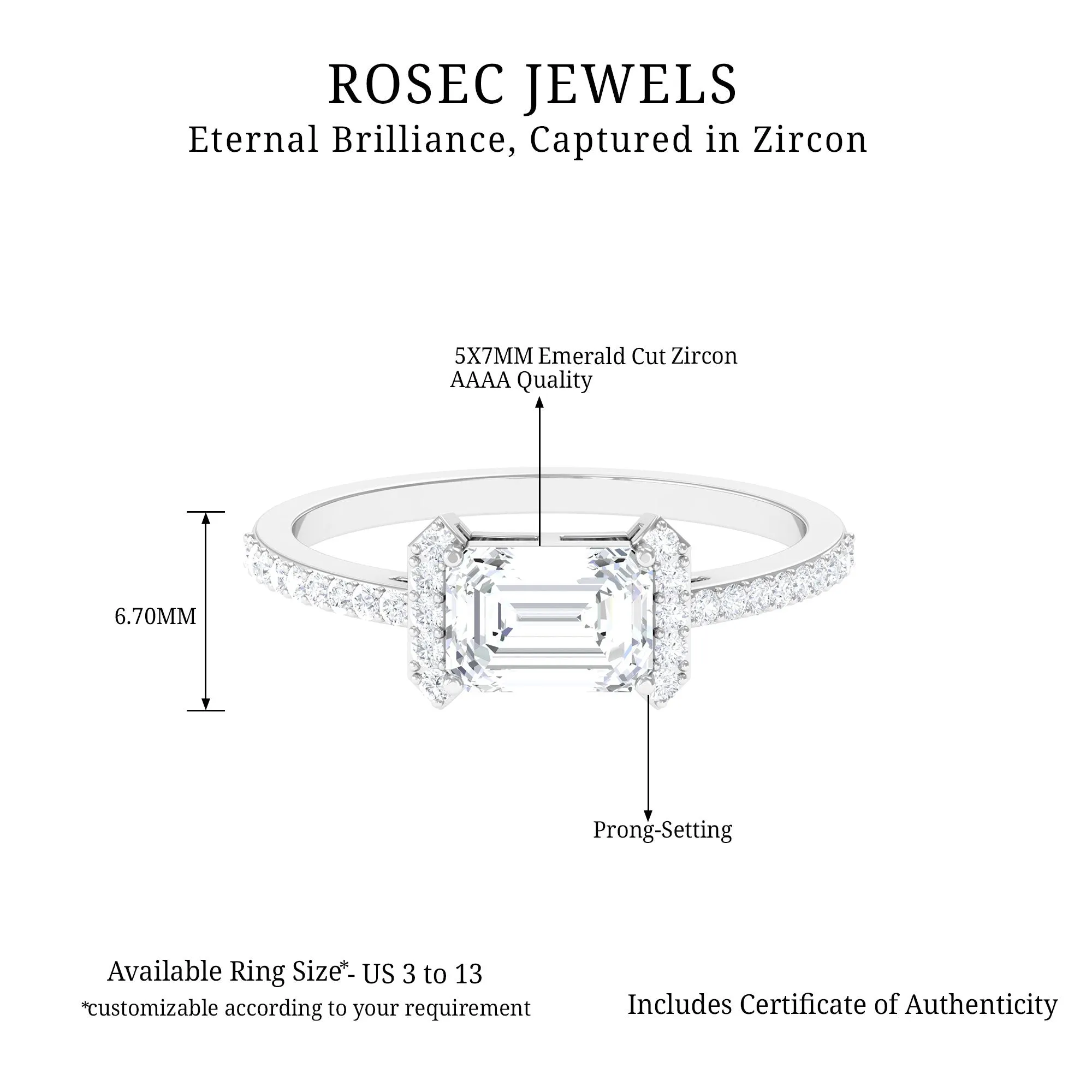 2 CT Octagon Cut Solitaire Zircon East West Engagement Ring