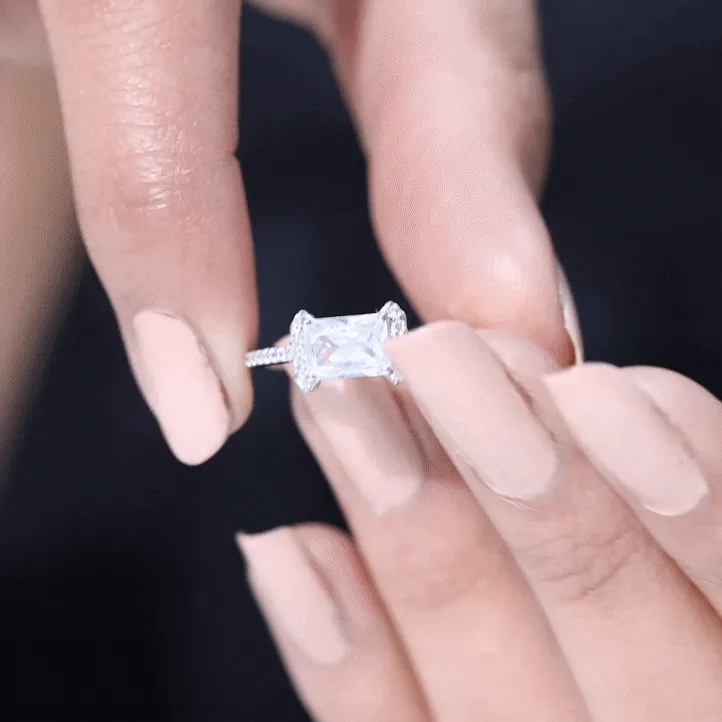 2 CT Octagon Cut Solitaire Zircon East West Engagement Ring
