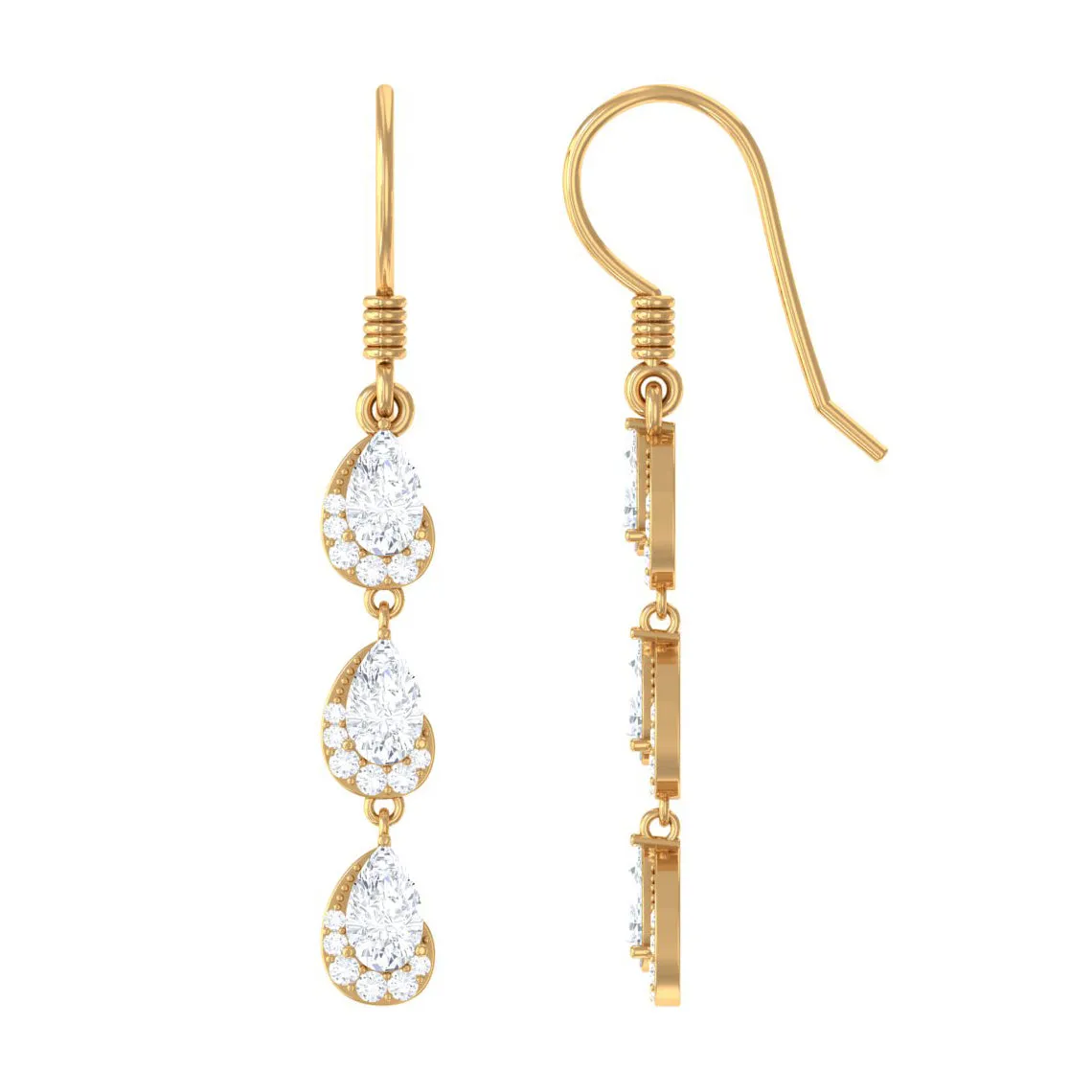 2 CT Pear and Round Cut Zircon Dangle Earrings