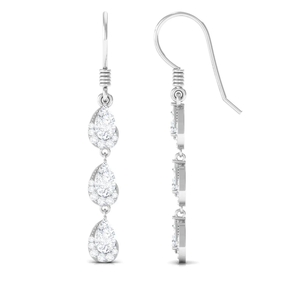 2 CT Pear and Round Cut Zircon Dangle Earrings