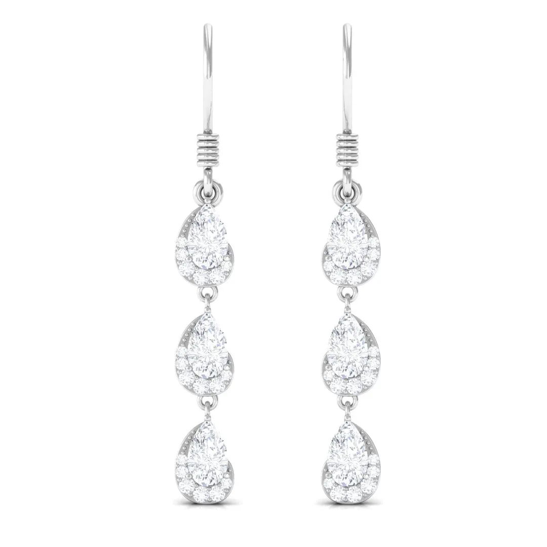 2 CT Pear and Round Cut Zircon Dangle Earrings