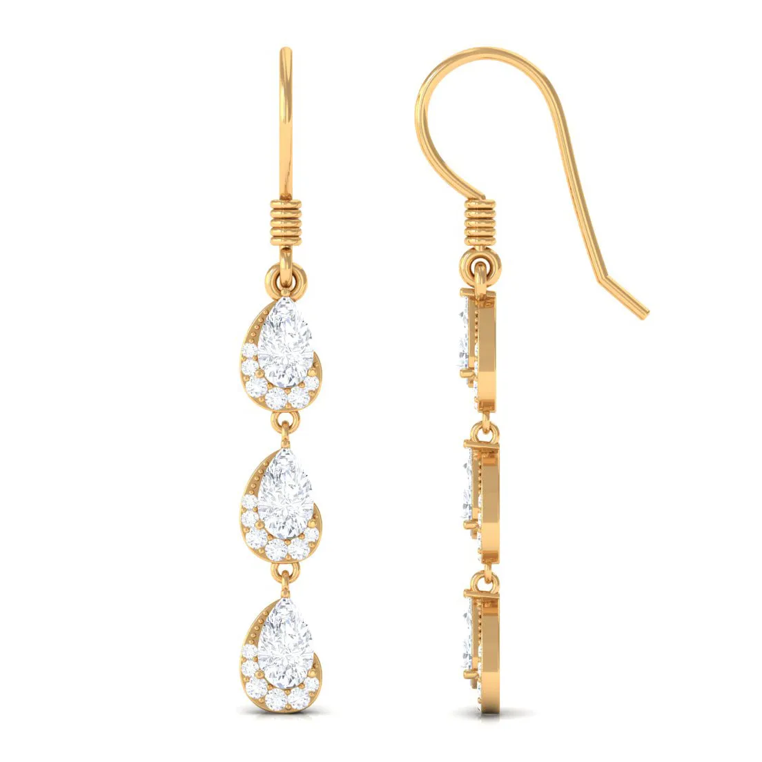 2 CT Pear and Round Cut Zircon Dangle Earrings