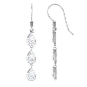 2 CT Pear and Round Cut Zircon Dangle Earrings