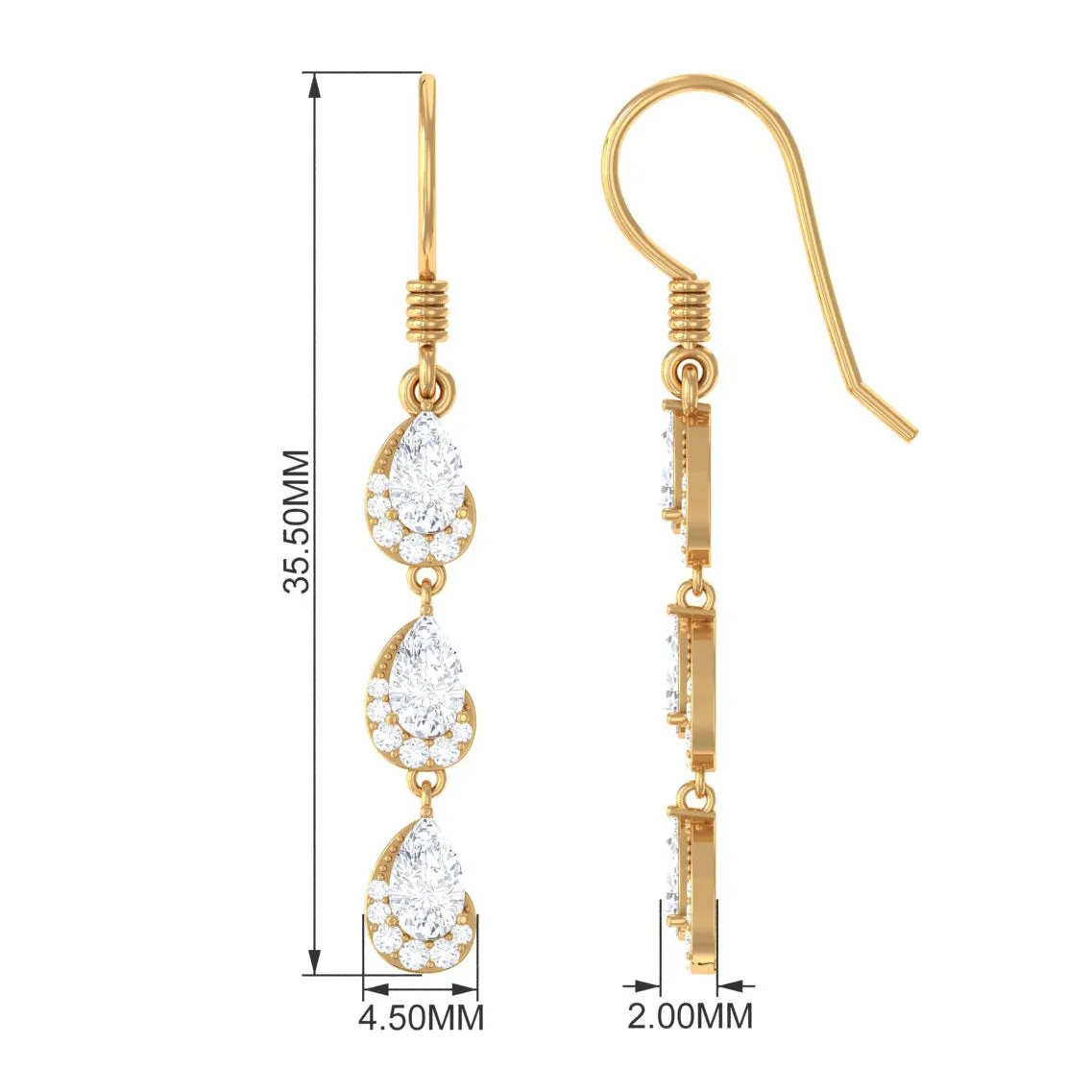 2 CT Pear and Round Cut Zircon Dangle Earrings