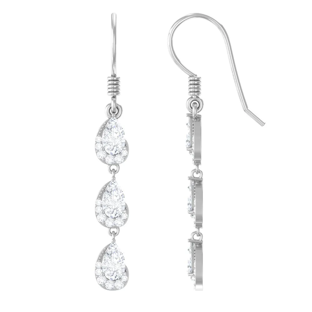 2 CT Pear and Round Cut Zircon Dangle Earrings