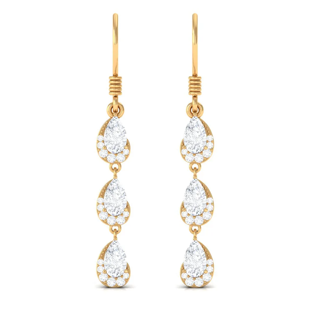 2 CT Pear and Round Cut Zircon Dangle Earrings