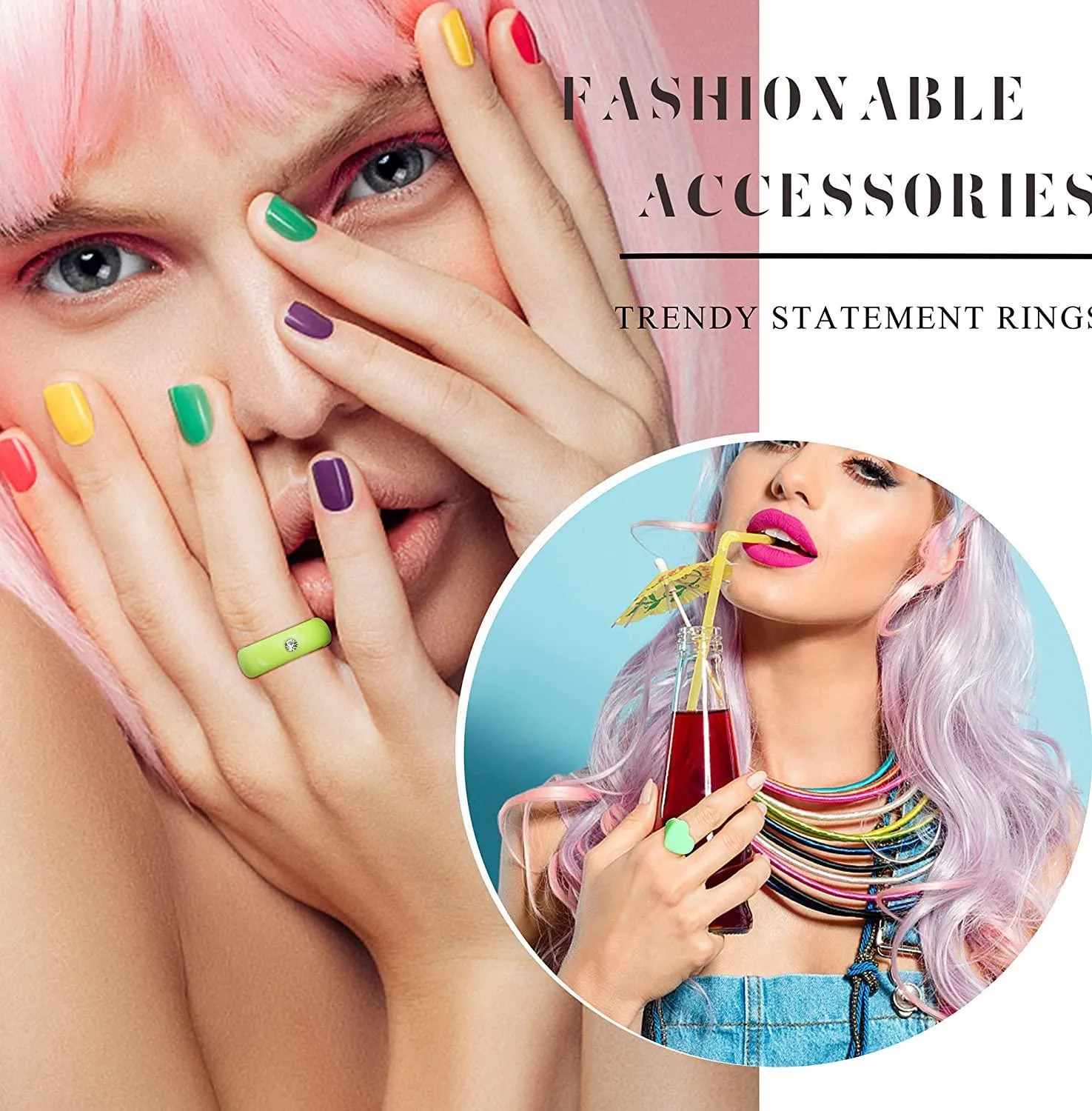 20 Pcs Resin Chunky Rings Set for Women Y2K Rings Knuckle Finger Stackable Joint Rings Colorful Acrylic Cute Trendy Rings Plastic Rings Statement Dome Thick Rings Size 7-9