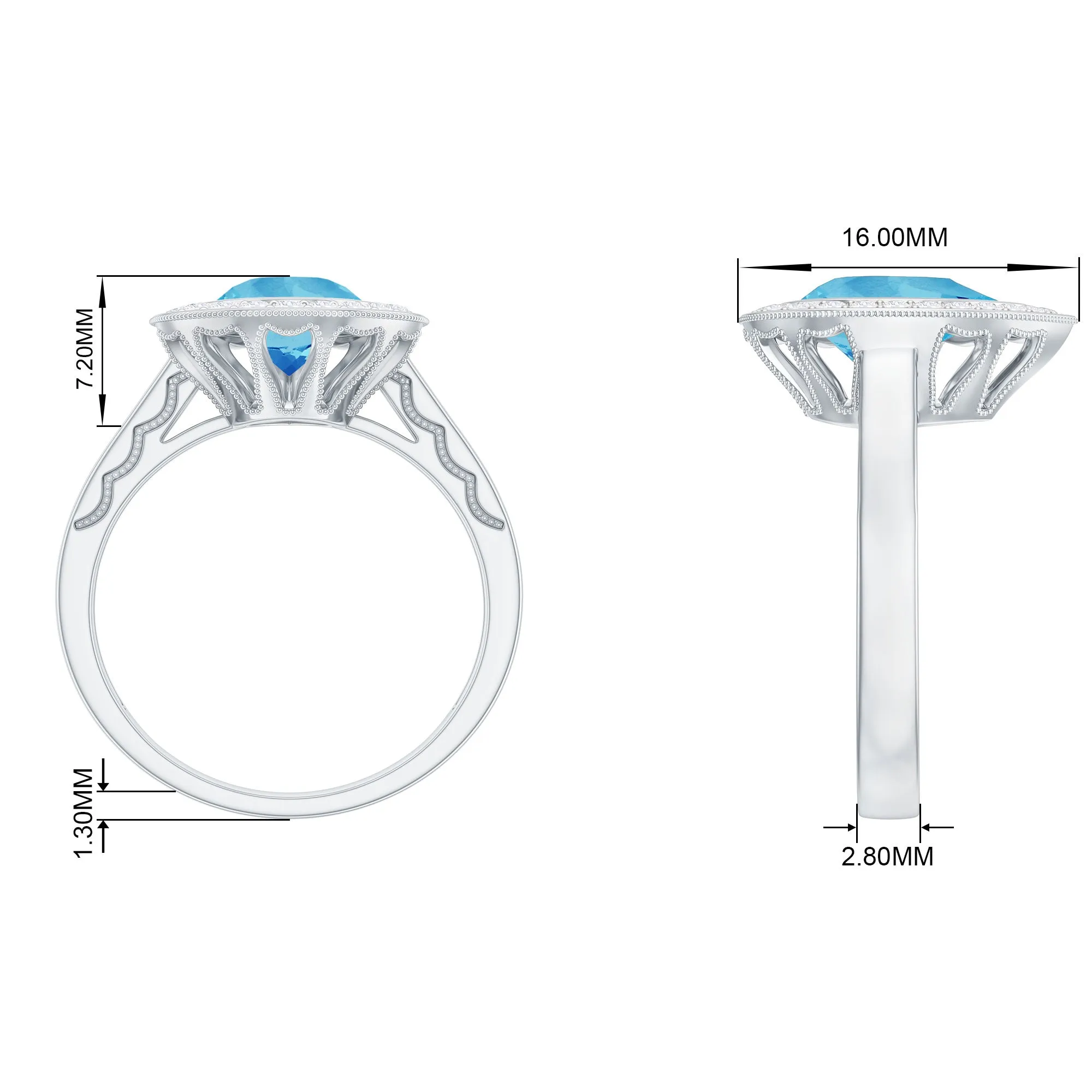2.25 CT Engagement Ring with Swiss Blue Topaz and Diamond Halo