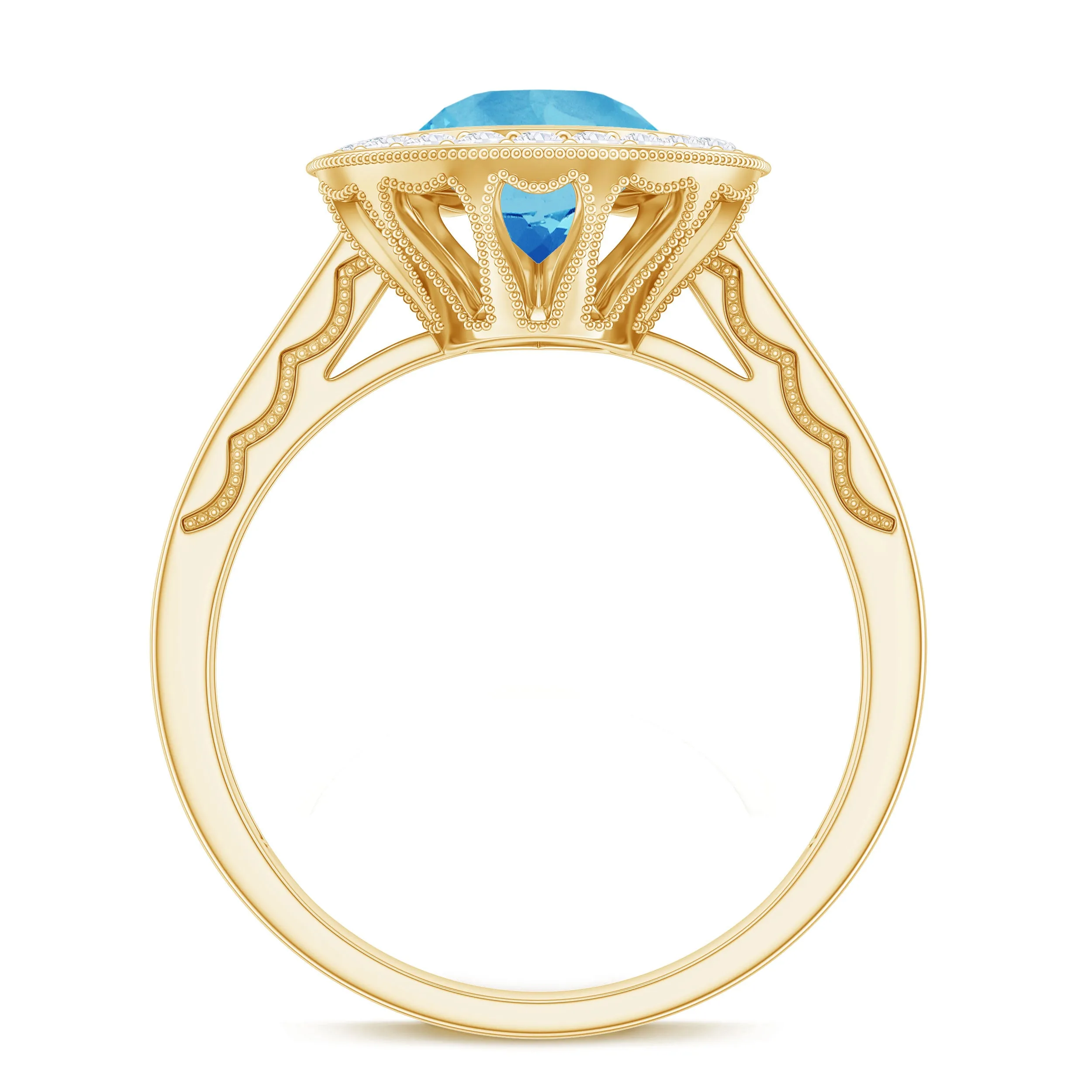 2.25 CT Engagement Ring with Swiss Blue Topaz and Diamond Halo