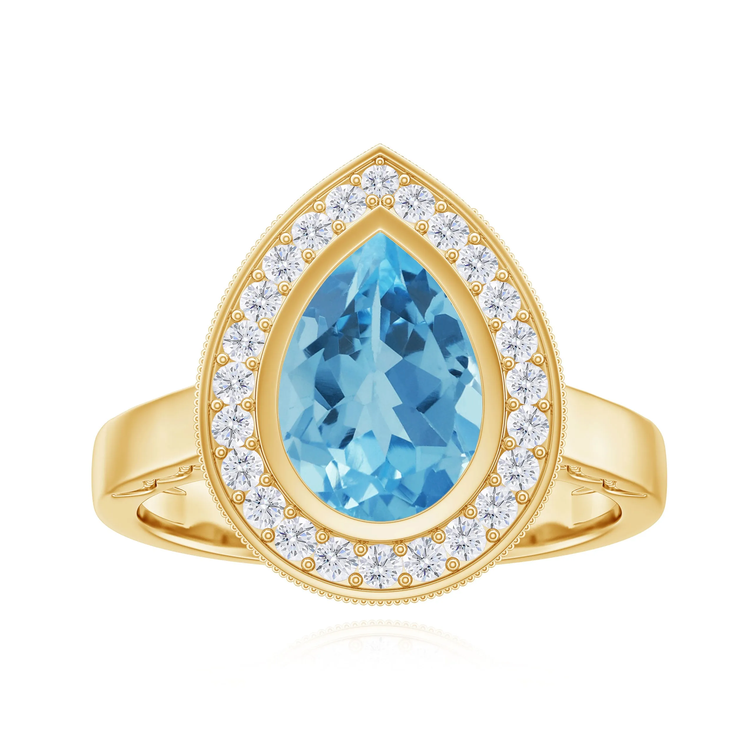 2.25 CT Engagement Ring with Swiss Blue Topaz and Diamond Halo