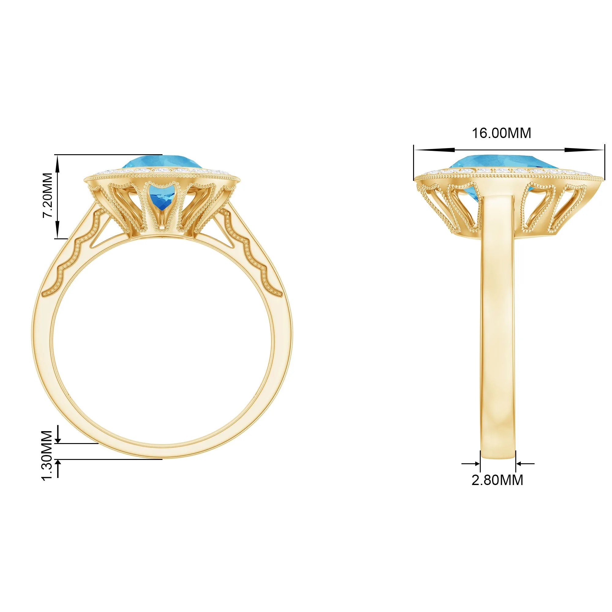 2.25 CT Engagement Ring with Swiss Blue Topaz and Diamond Halo