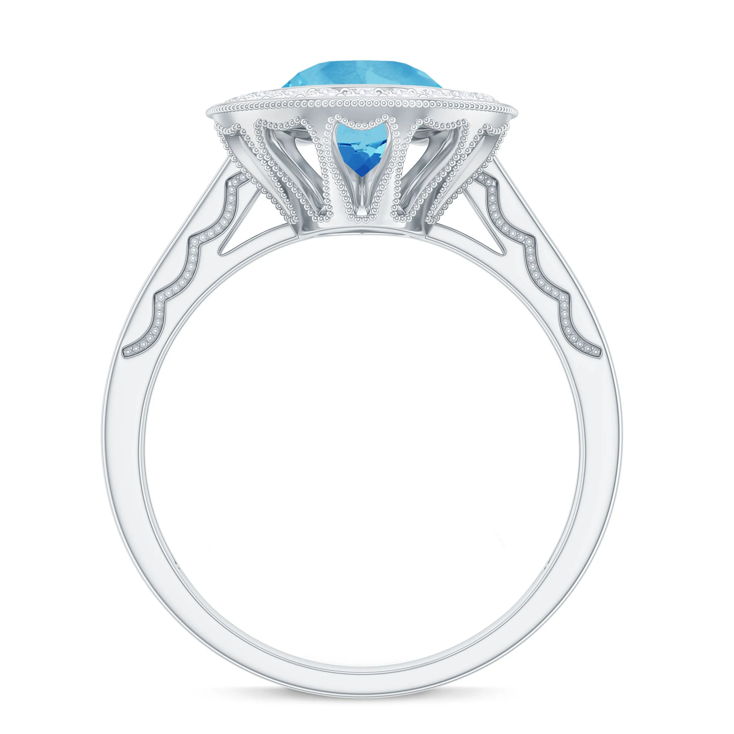 2.25 CT Engagement Ring with Swiss Blue Topaz and Diamond Halo