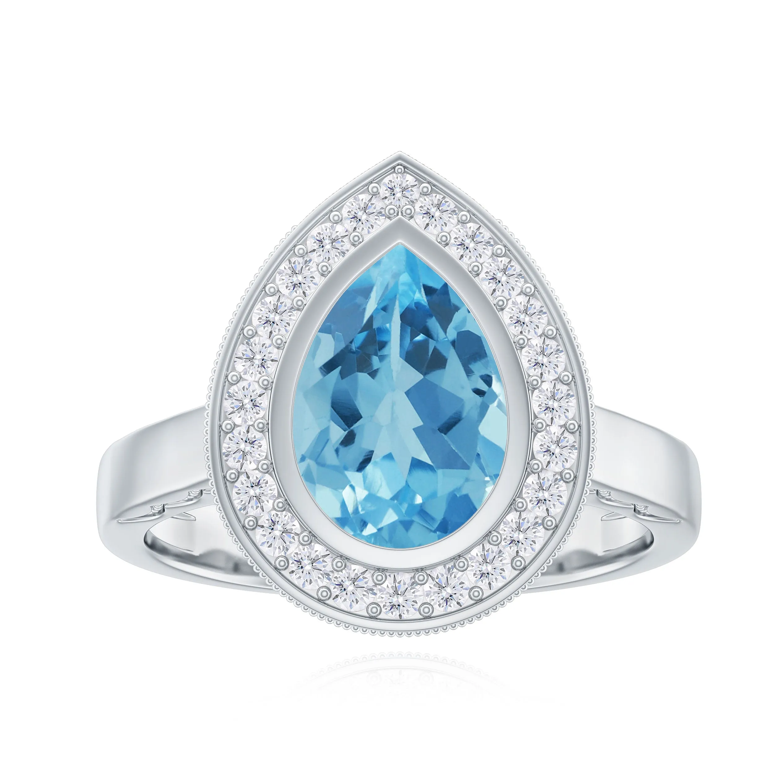 2.25 CT Engagement Ring with Swiss Blue Topaz and Diamond Halo