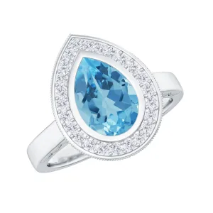 2.25 CT Engagement Ring with Swiss Blue Topaz and Diamond Halo