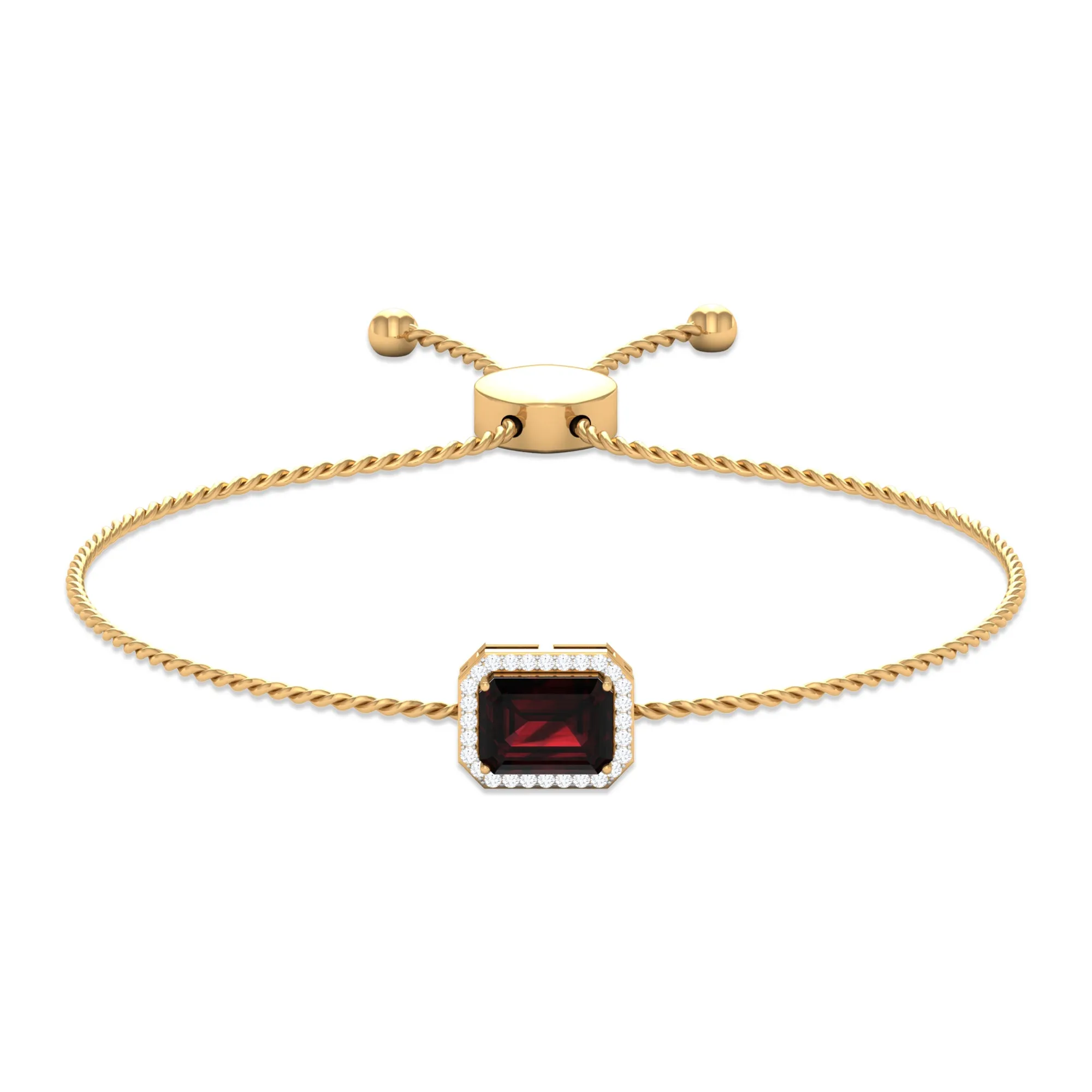 2.25 CT Octagon Cut Garnet and Diamond Bolo Chain Bracelet