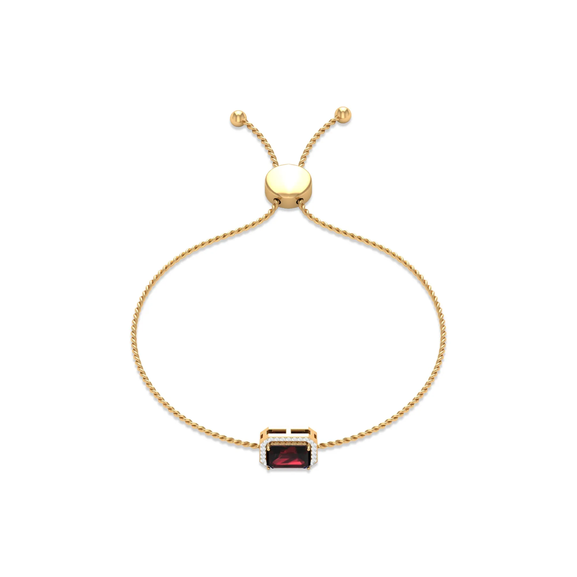 2.25 CT Octagon Cut Garnet and Diamond Bolo Chain Bracelet