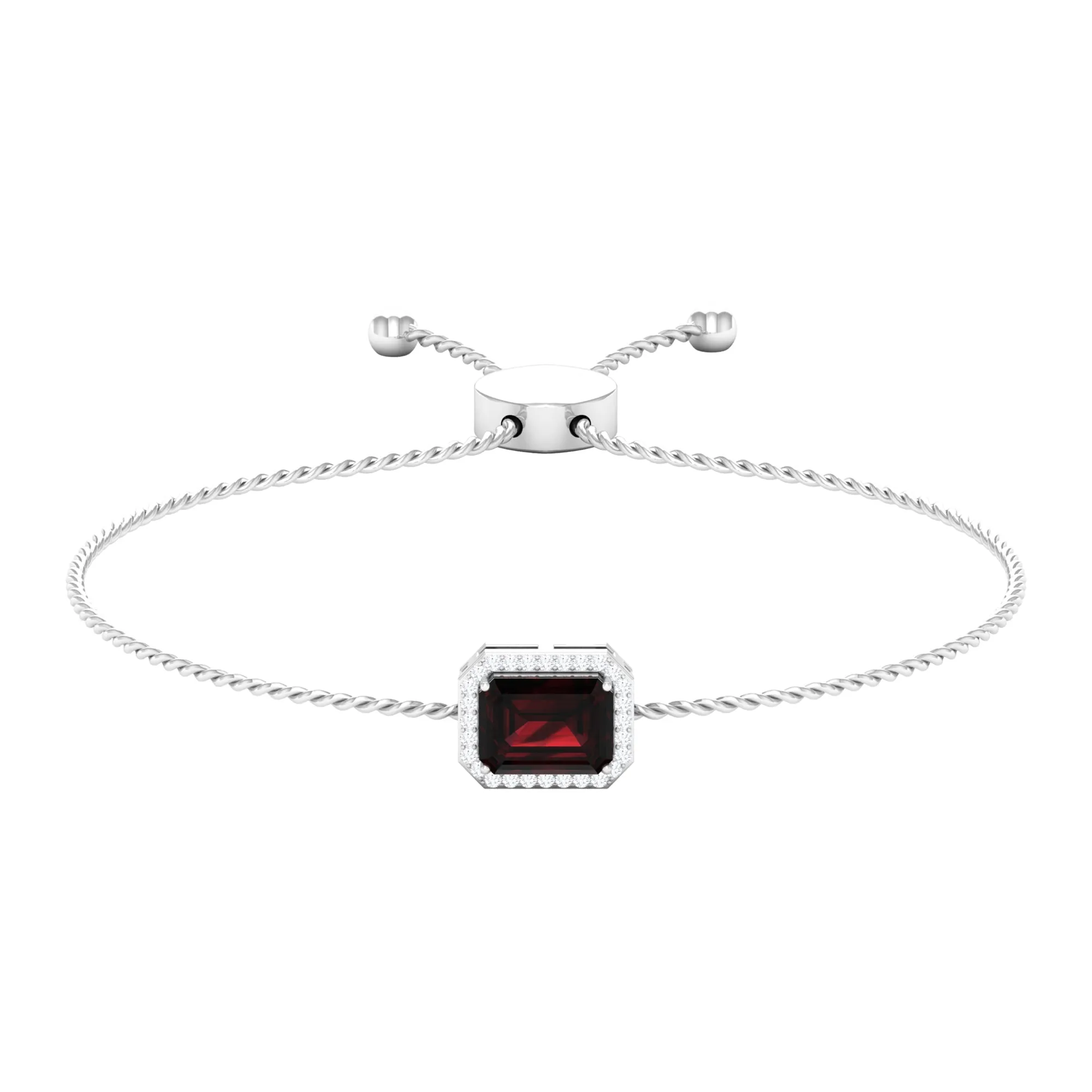 2.25 CT Octagon Cut Garnet and Diamond Bolo Chain Bracelet