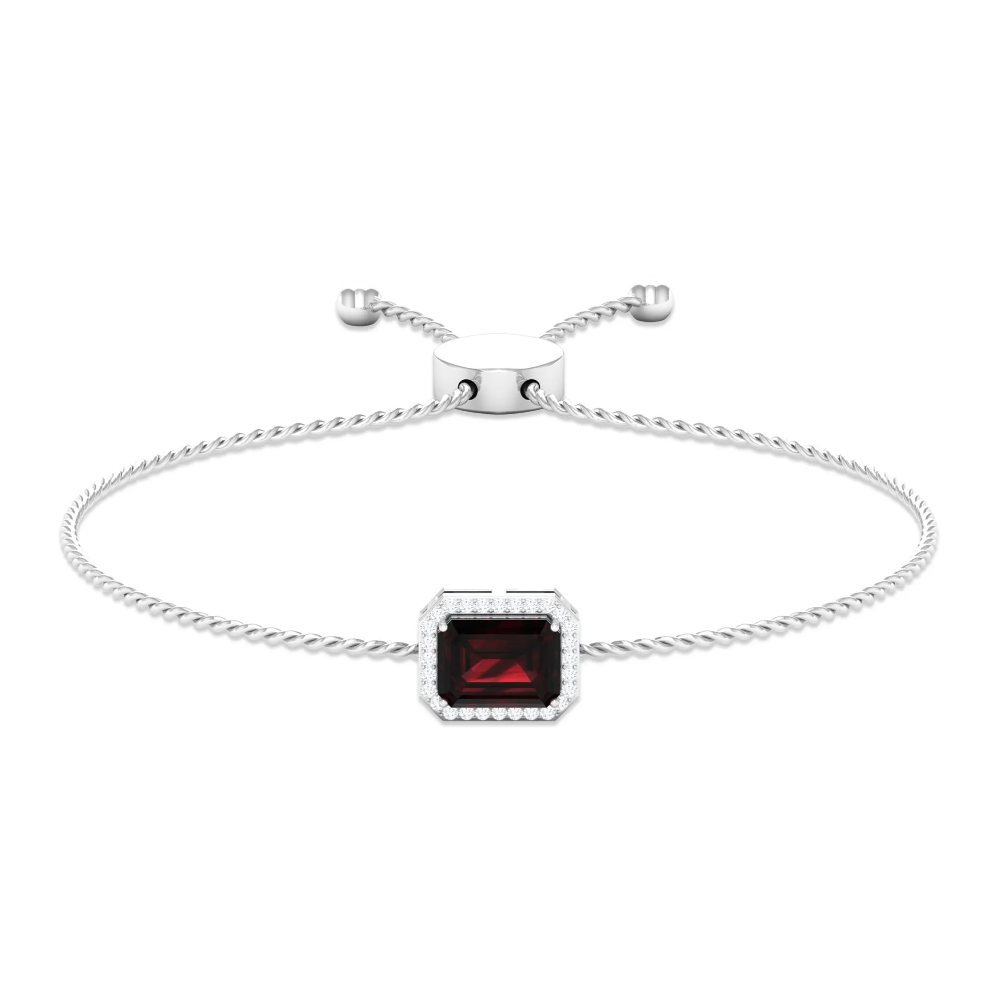 2.25 CT Octagon Cut Garnet and Diamond Bolo Chain Bracelet