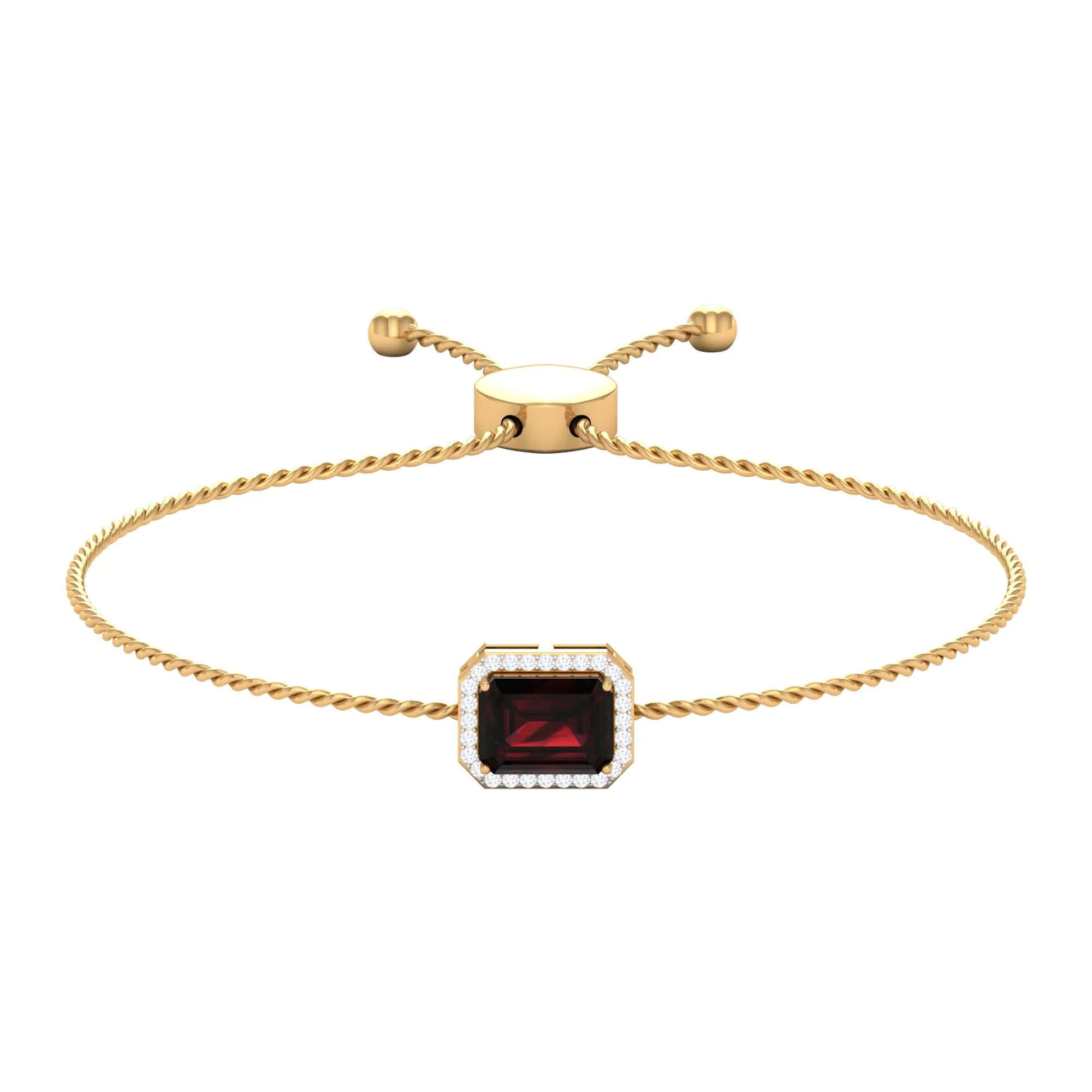 2.25 CT Octagon Cut Garnet and Diamond Bolo Chain Bracelet
