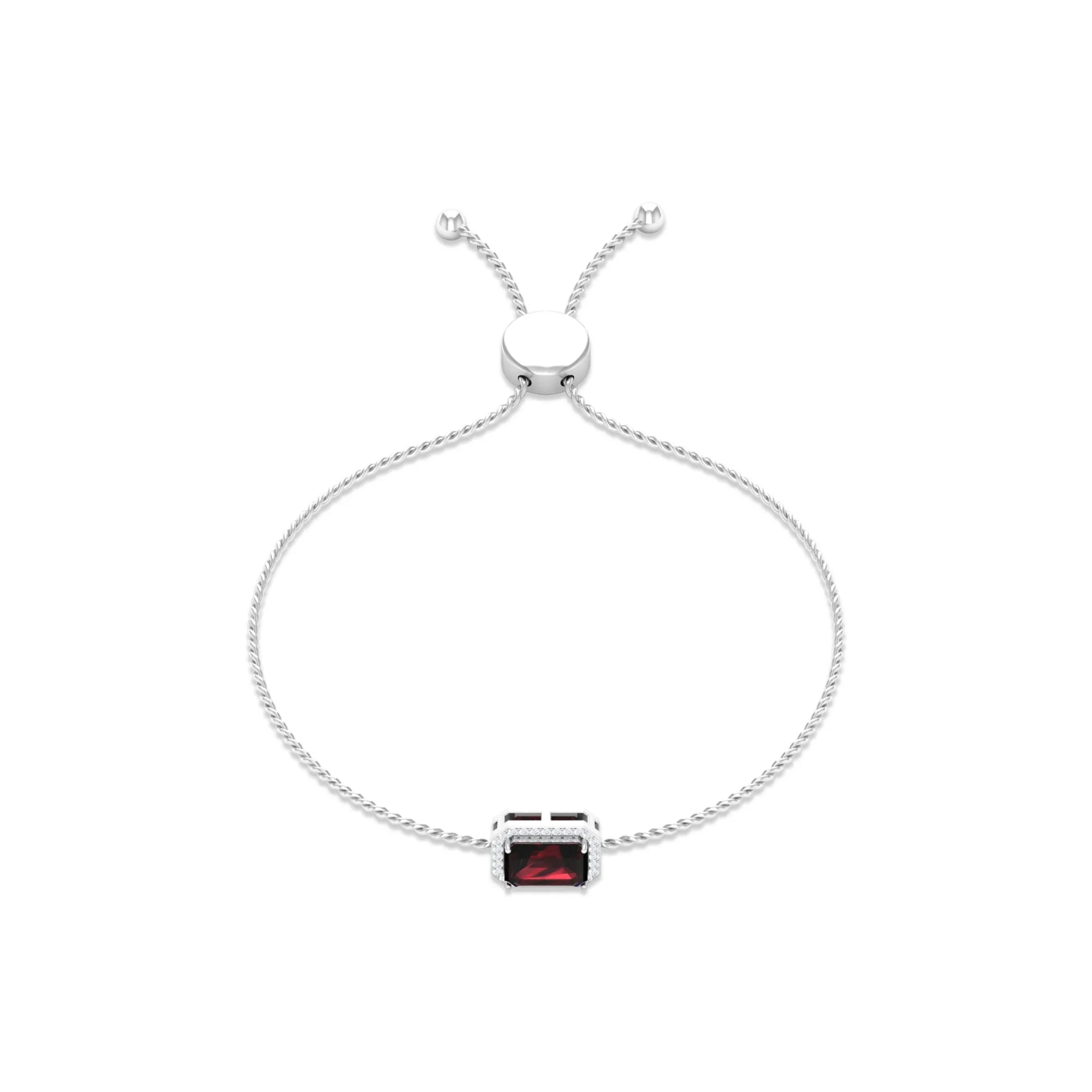 2.25 CT Octagon Cut Garnet and Diamond Bolo Chain Bracelet