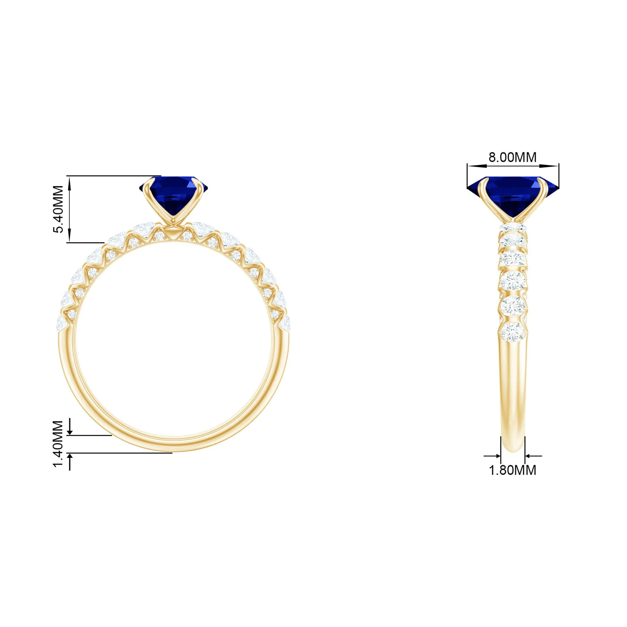 2.25 CT Oval Cut Created Blue Sapphire Solitaire and Diamond Side Stones