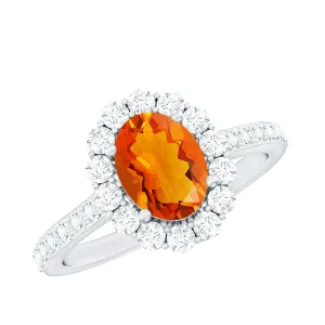 2.25 CT Oval Shape Solitaire Fire Opal and Moissanite Accent Engagement Ring