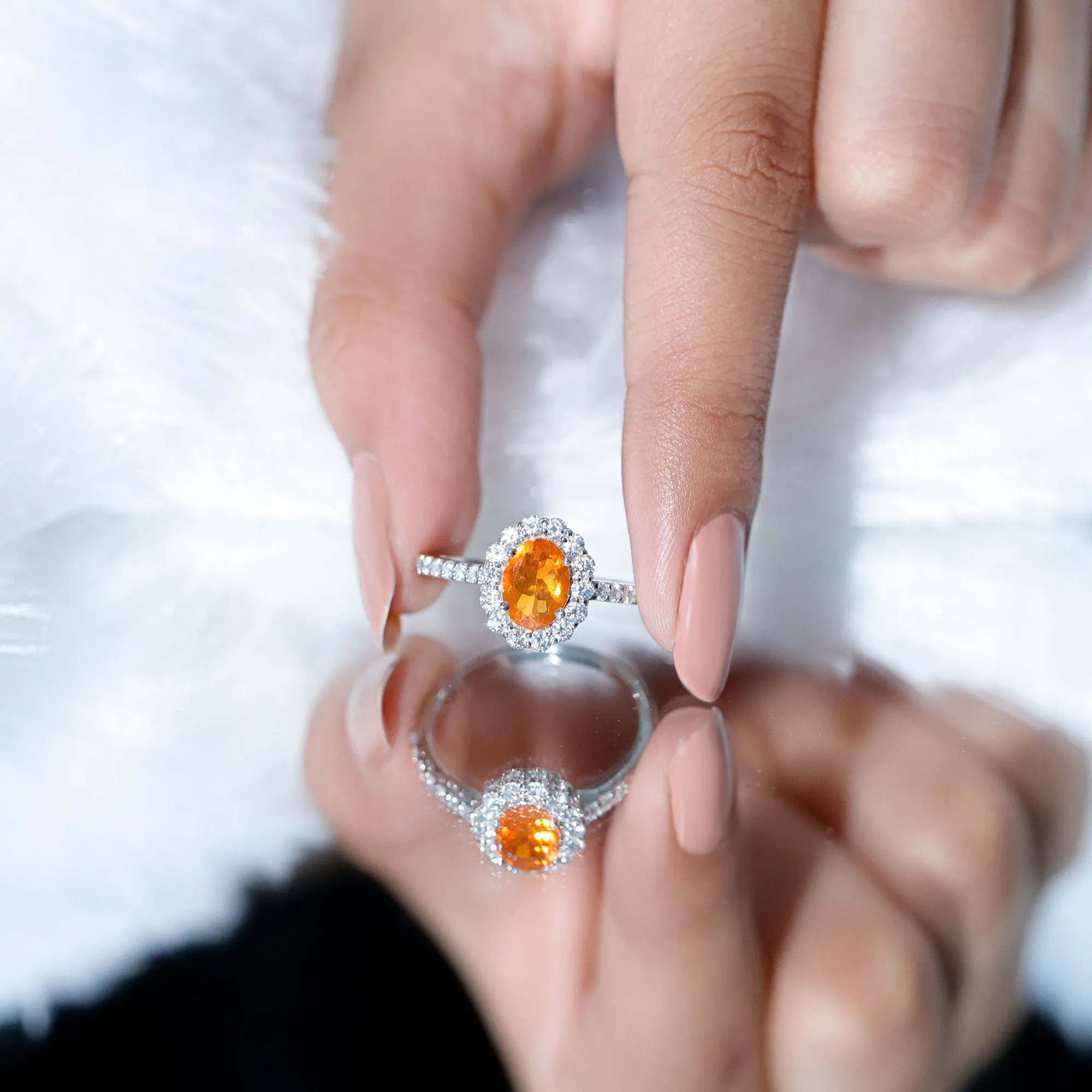 2.25 CT Oval Shape Solitaire Fire Opal and Moissanite Accent Engagement Ring