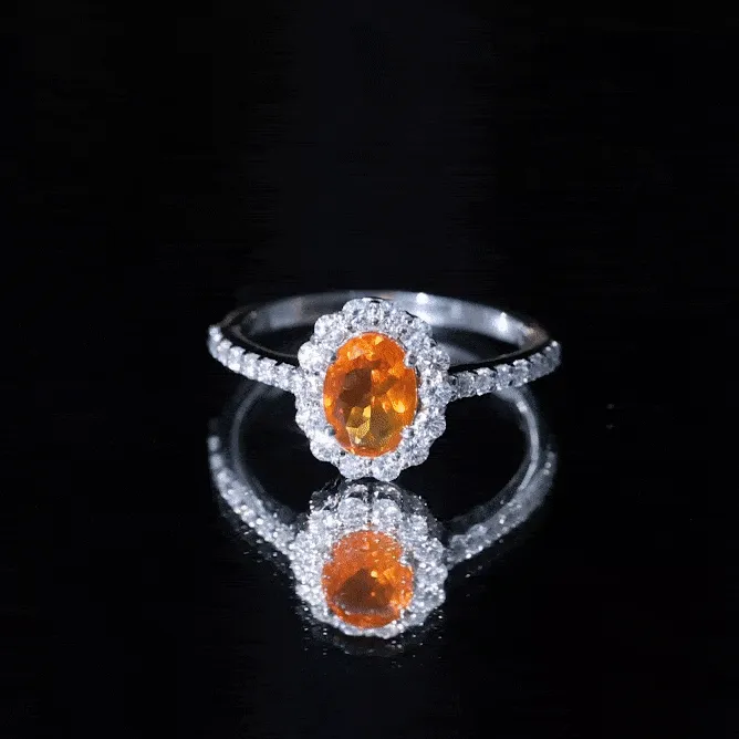 2.25 CT Oval Shape Solitaire Fire Opal and Moissanite Accent Engagement Ring