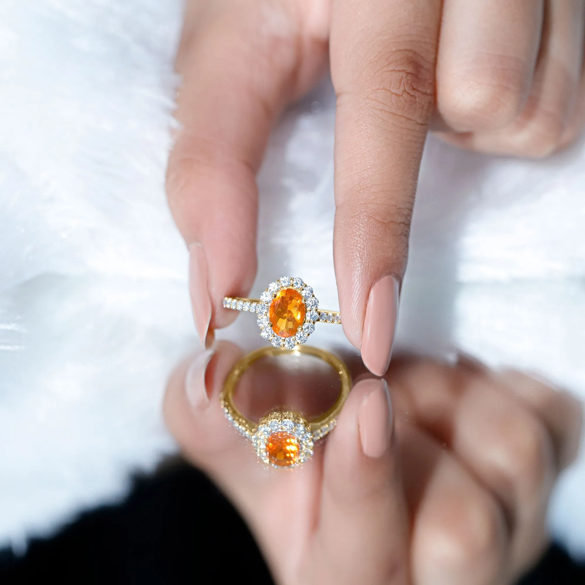 2.25 CT Oval Shape Solitaire Fire Opal and Moissanite Accent Engagement Ring