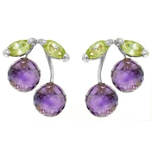 2.9 Carat 14K Solid White Gold Earrings Amethyst Peridot