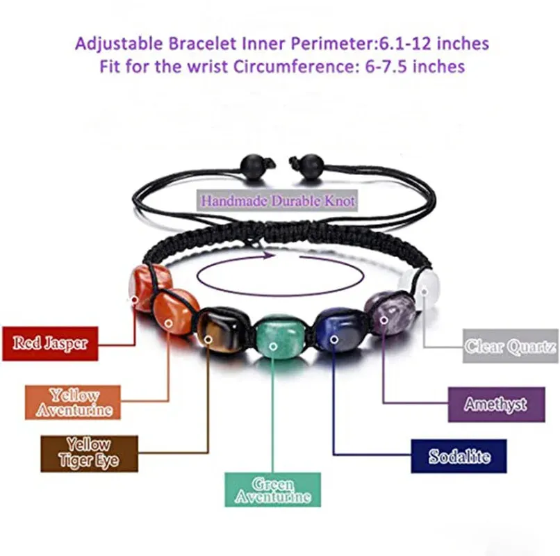 2Pcs 7 Chakra Reiki Healing Crystal Yoga Bracelets for Women