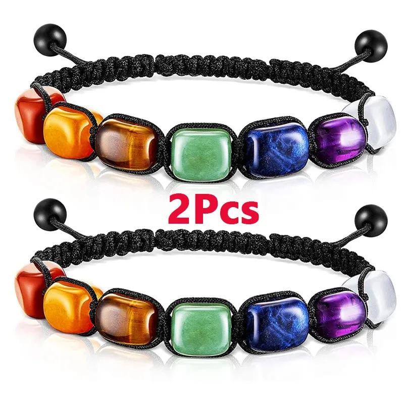 2Pcs 7 Chakra Reiki Healing Crystal Yoga Bracelets for Women