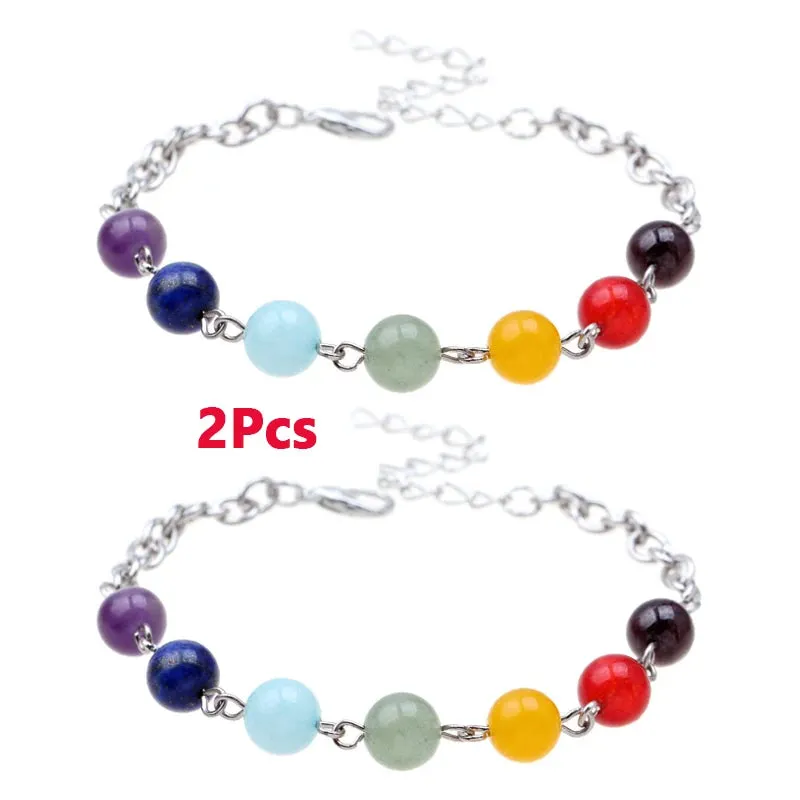 2Pcs 7 Chakra Reiki Healing Crystal Yoga Bracelets for Women