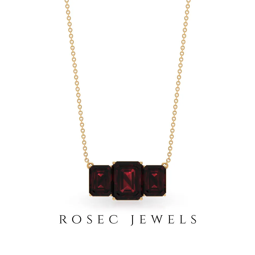 3 CT Three Stone Octagon Shape Garnet Pendant Necklace for Women