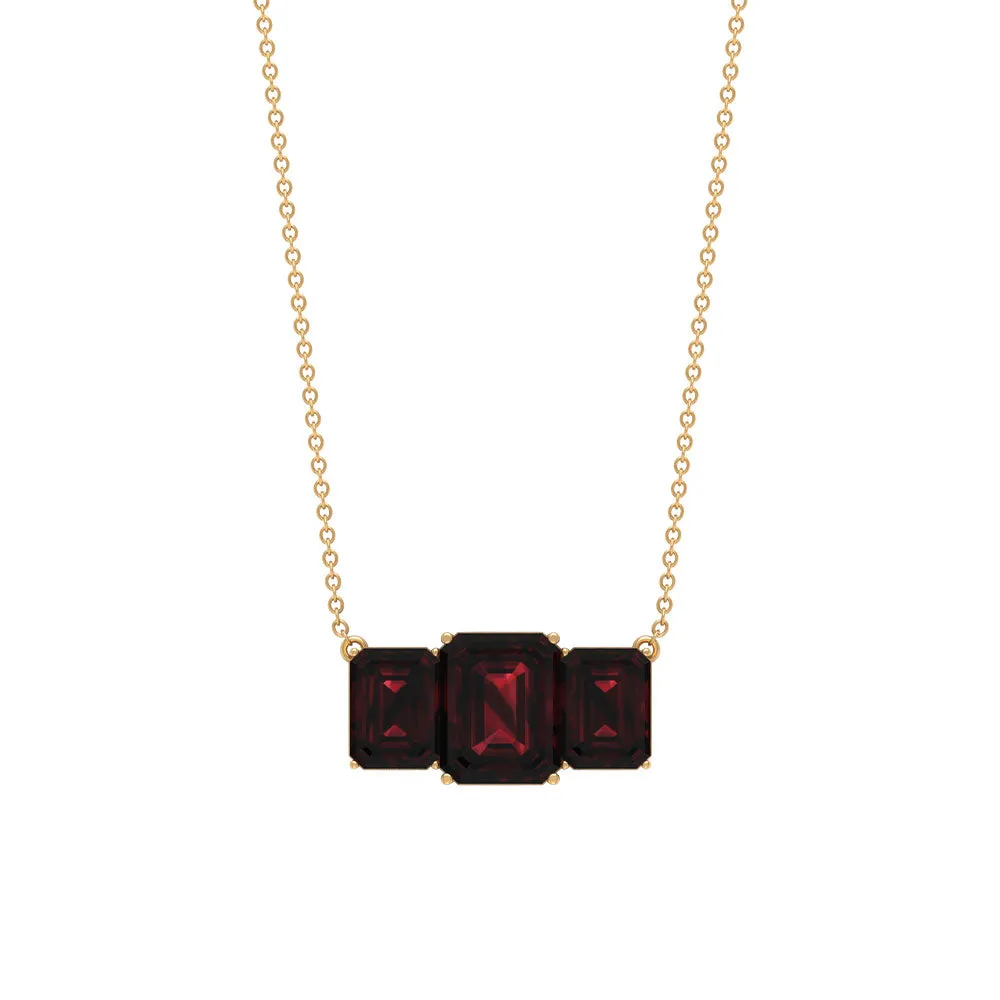 3 CT Three Stone Octagon Shape Garnet Pendant Necklace for Women