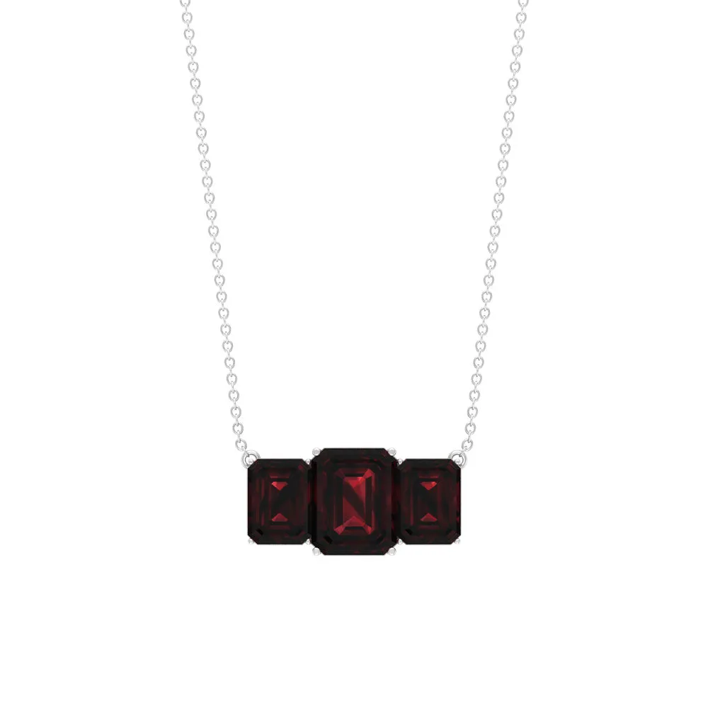 3 CT Three Stone Octagon Shape Garnet Pendant Necklace for Women