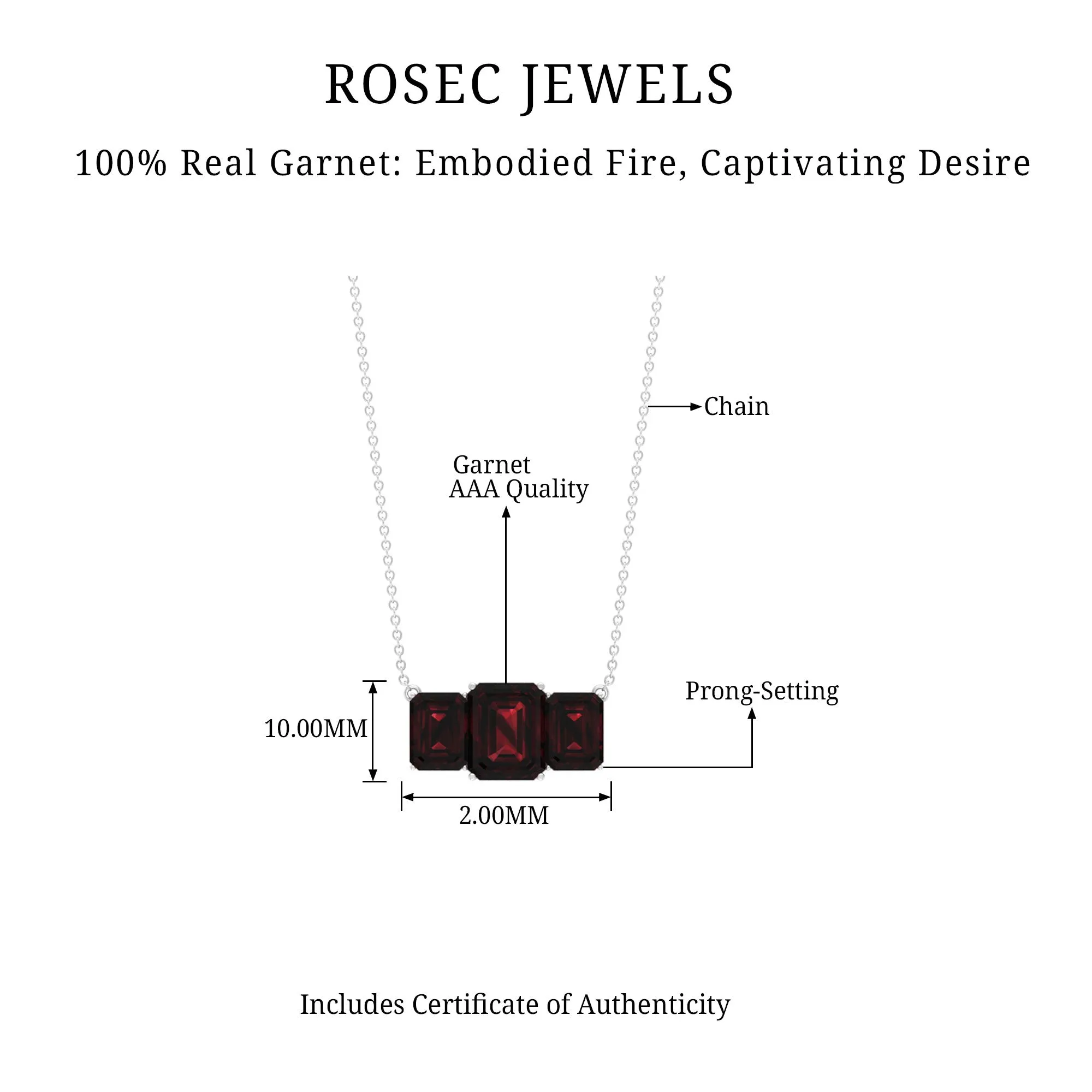 3 CT Three Stone Octagon Shape Garnet Pendant Necklace for Women
