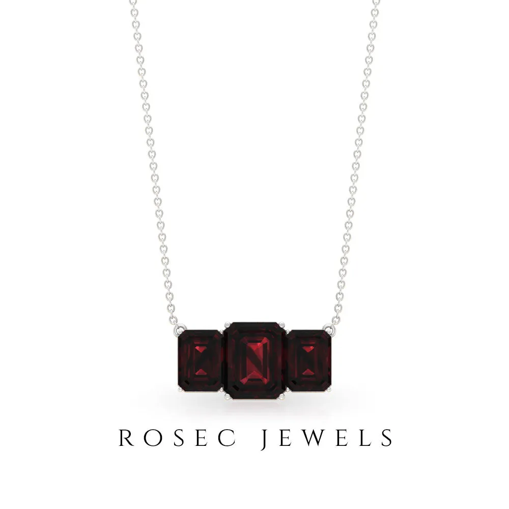 3 CT Three Stone Octagon Shape Garnet Pendant Necklace for Women