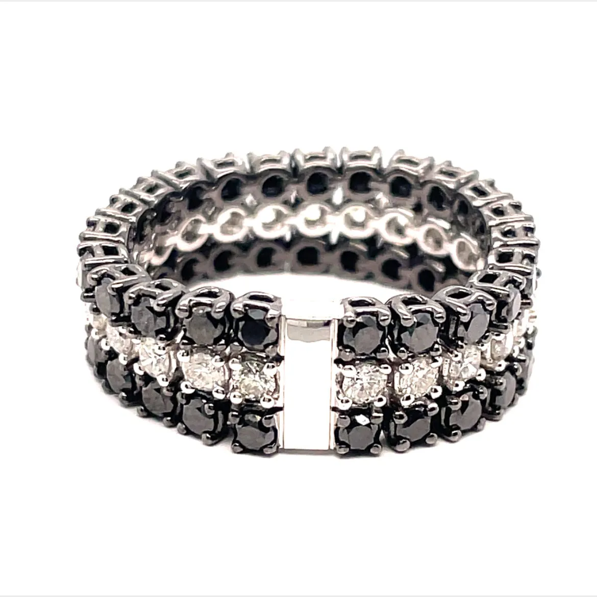 3 Row Black and White Diamond Band